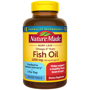 Burp-Less♦ Omega-3 From Fish Oil 1200 mg Softgels. One Per Day